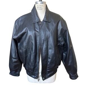 Men's y2k Leather Bomber Jacket in Black Size Medium